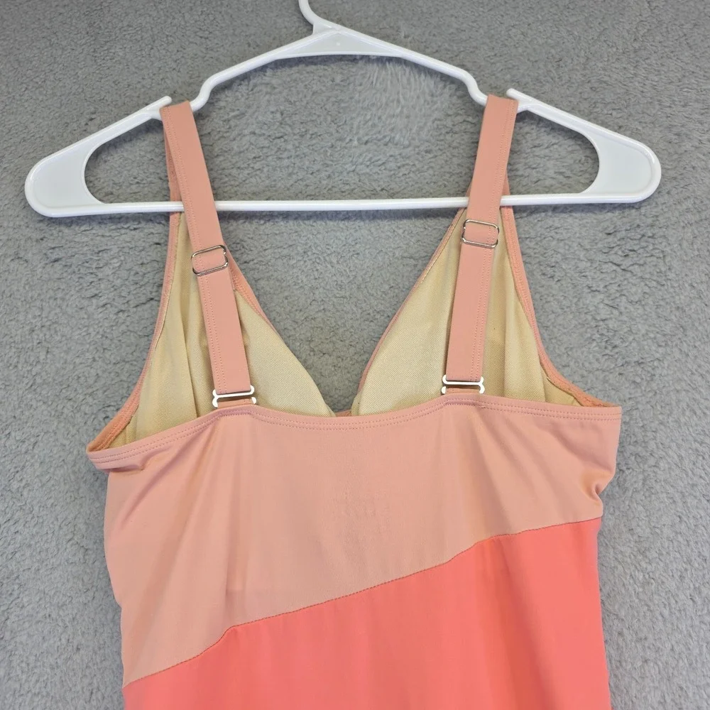 D&Co‎ Swim Dress Womens 4 Pink Salmon Babydoll Adjustable Ruched Modest Skirt